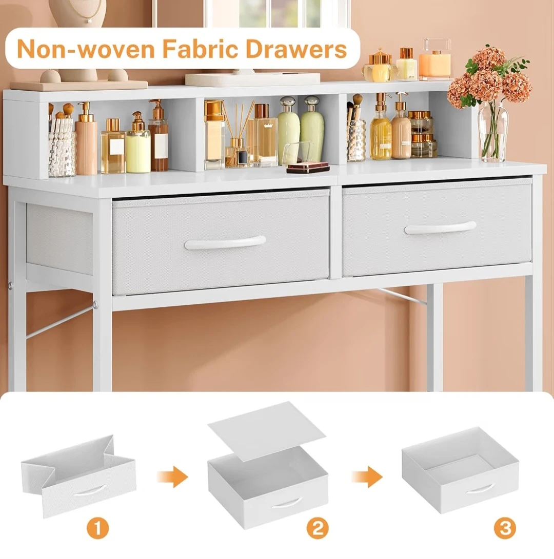 Makeup Vanity Desk With Tri‑Fold Lighted Mirror - photo 5