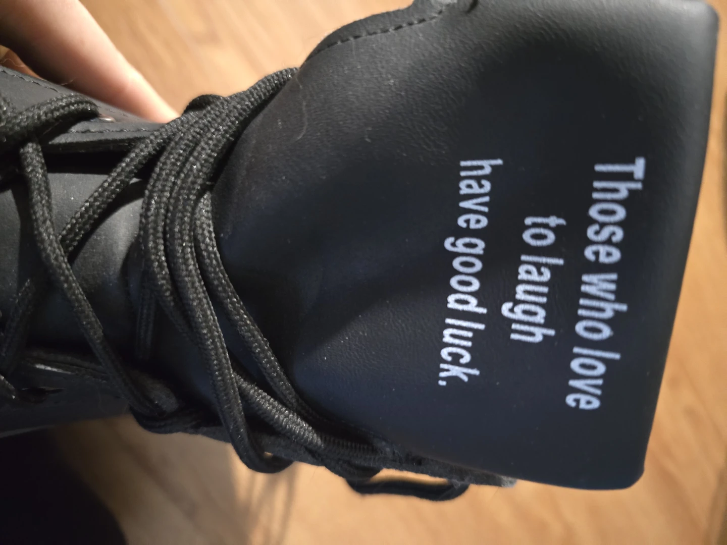 Black Lace-up Boots with Quote - photo 2