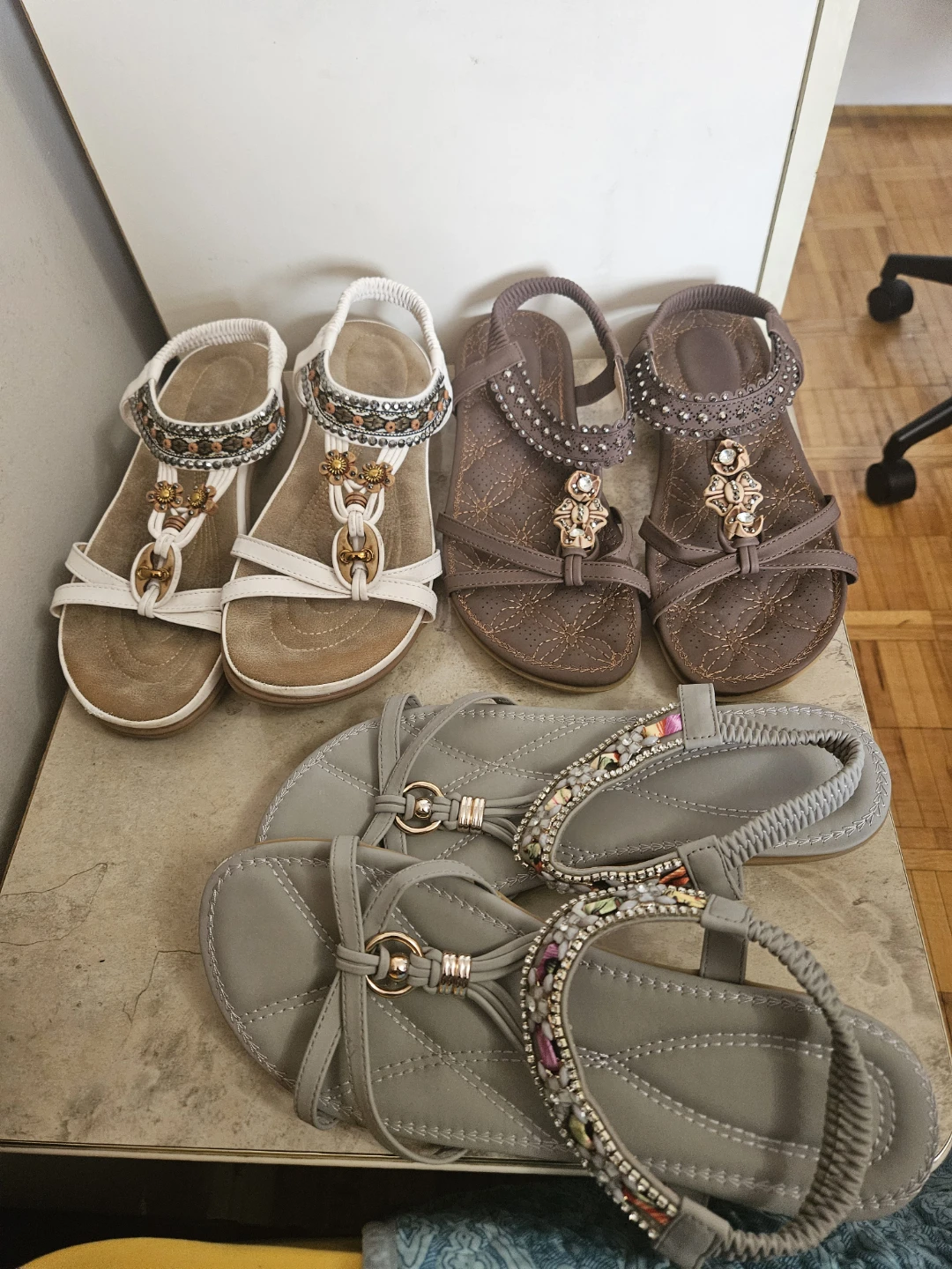 Three Pairs of Embellished Summer Sandals