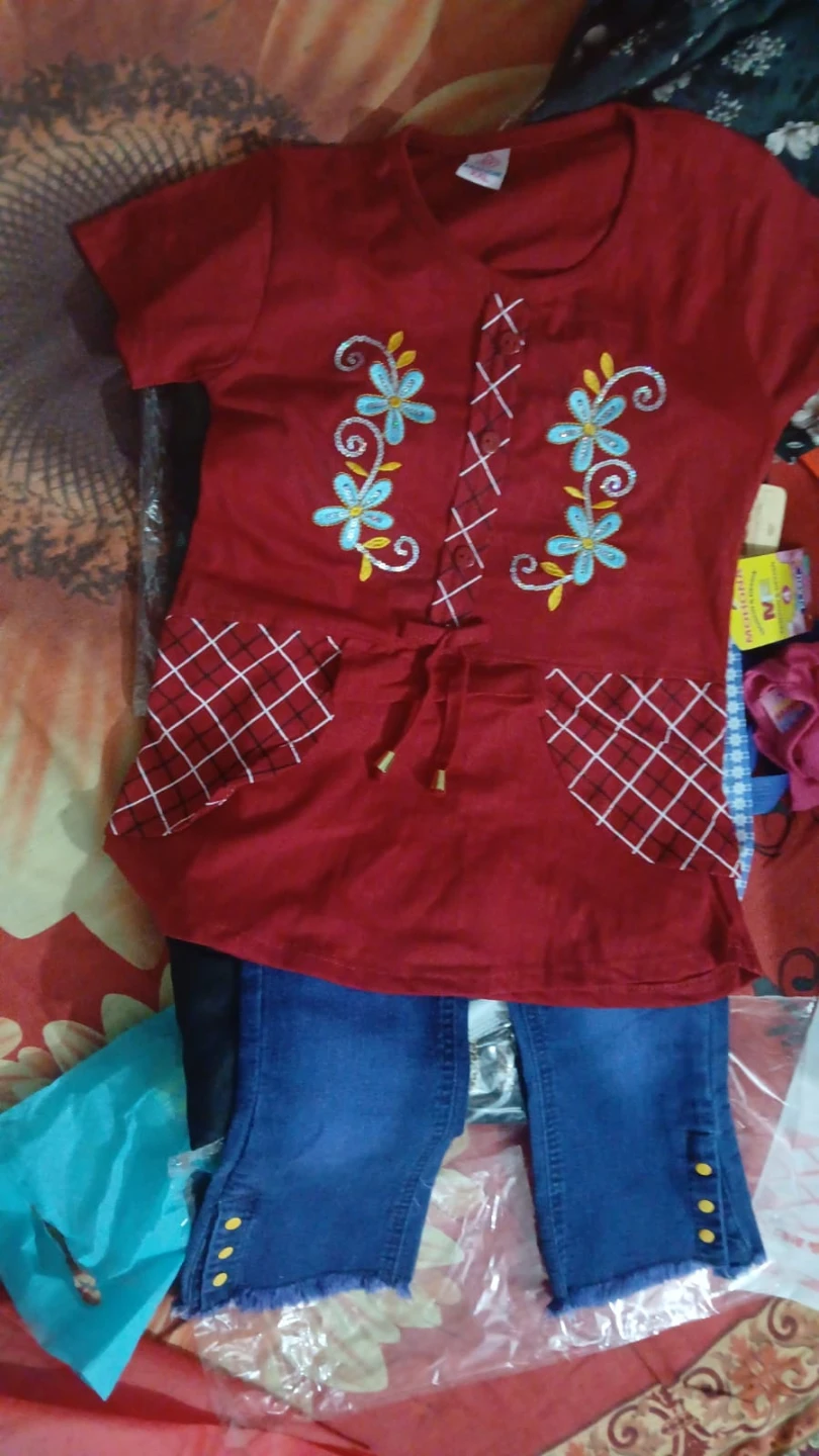 Girls Red Top and Blue Denim Pants Set 4 years 🏈