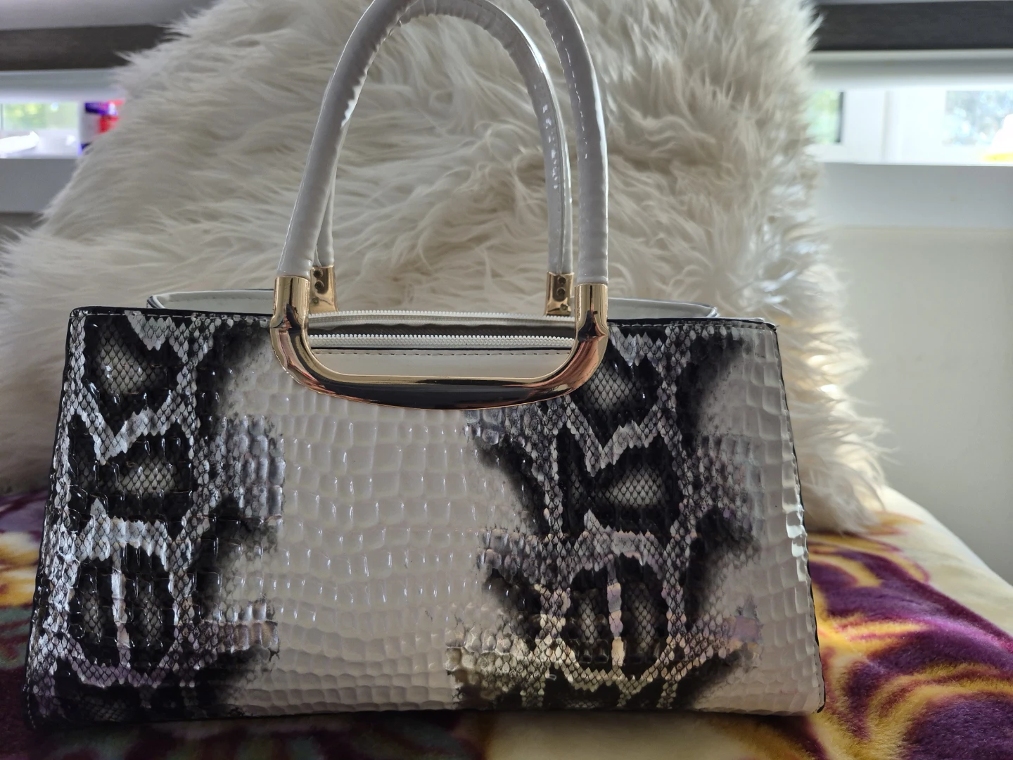 Snake Print Structured Handbag