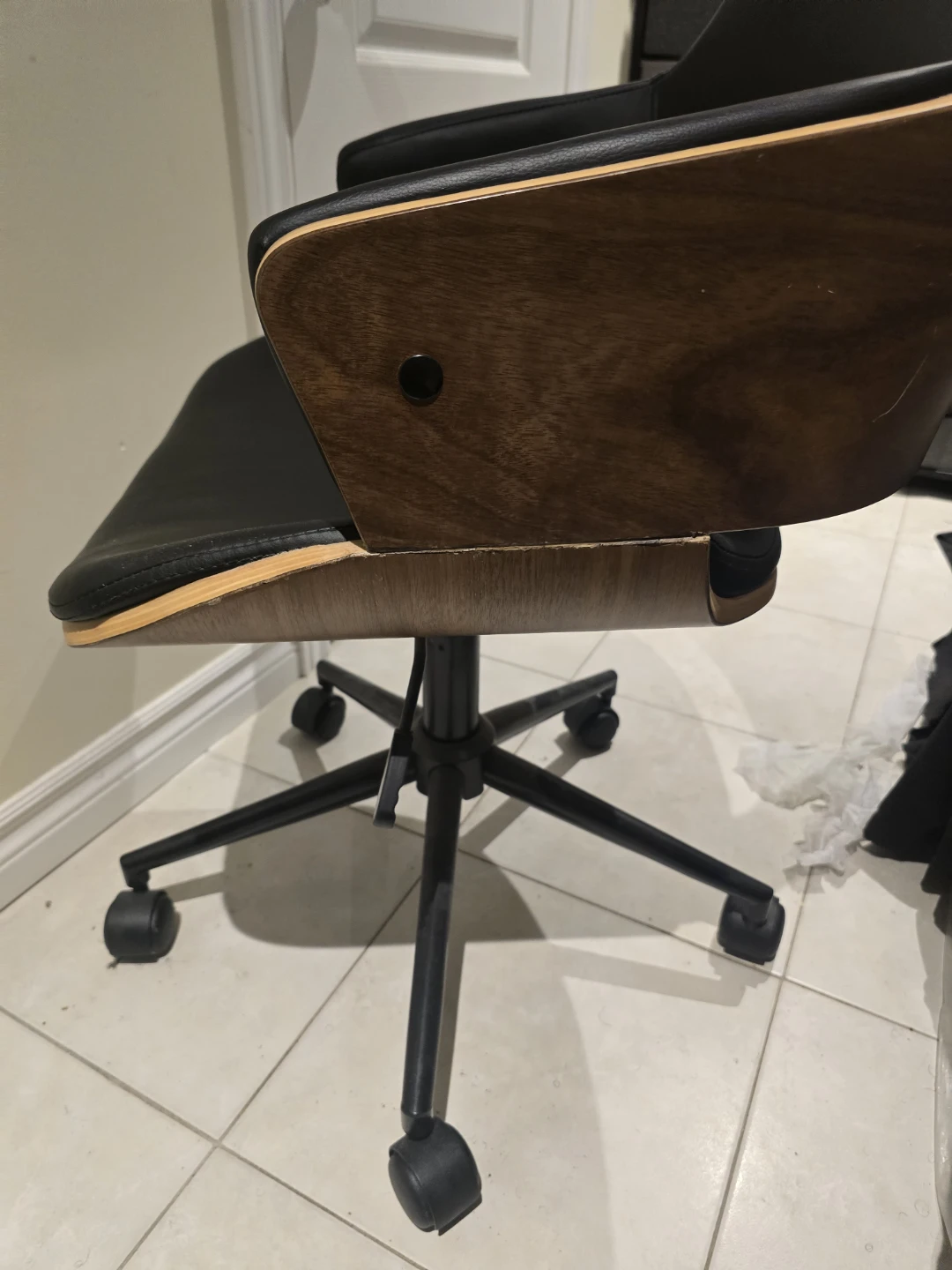 Mid-Century Modern Walnut & Black Office Chair - photo 4