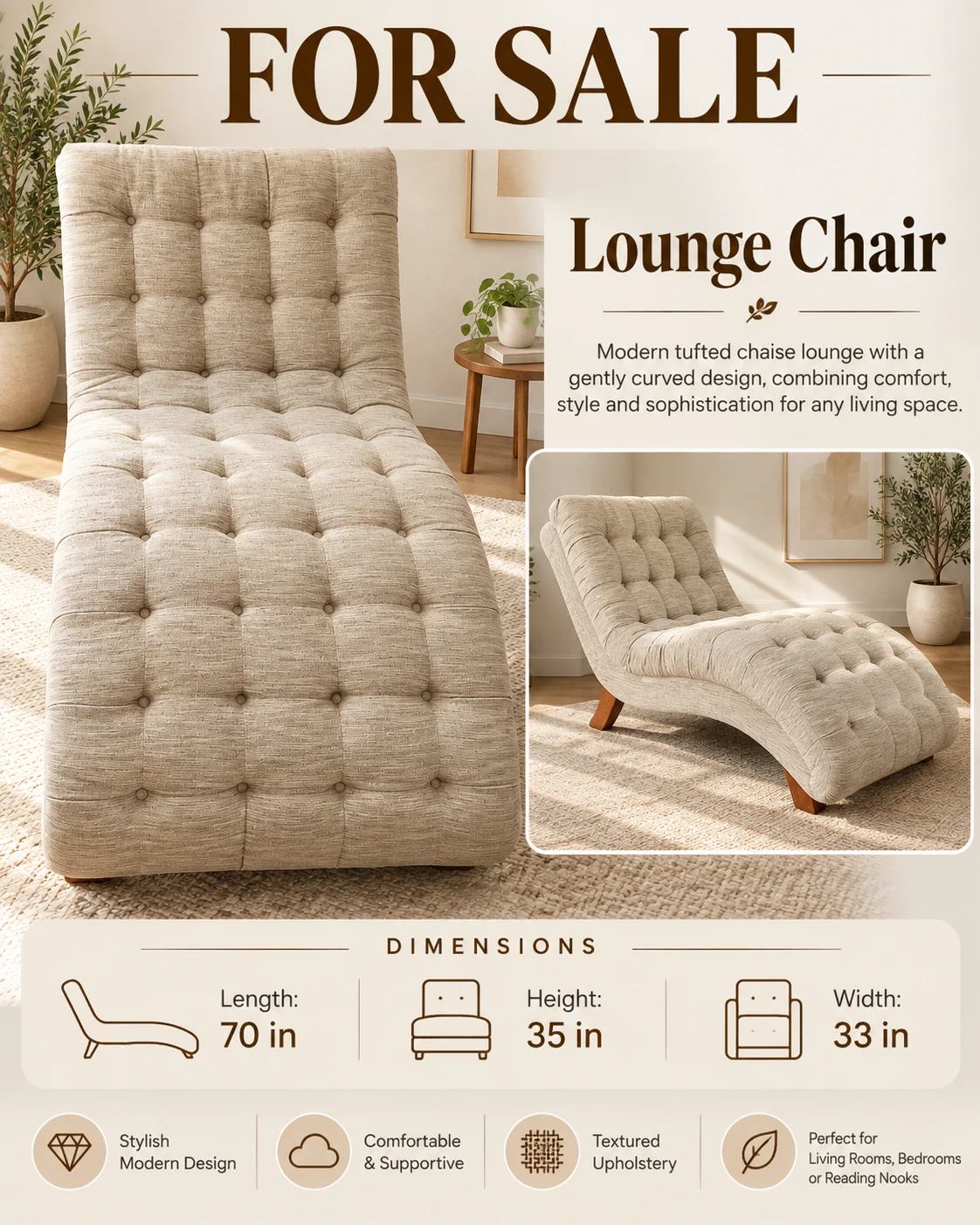 Modern Tufted Chaise Lounge Chair