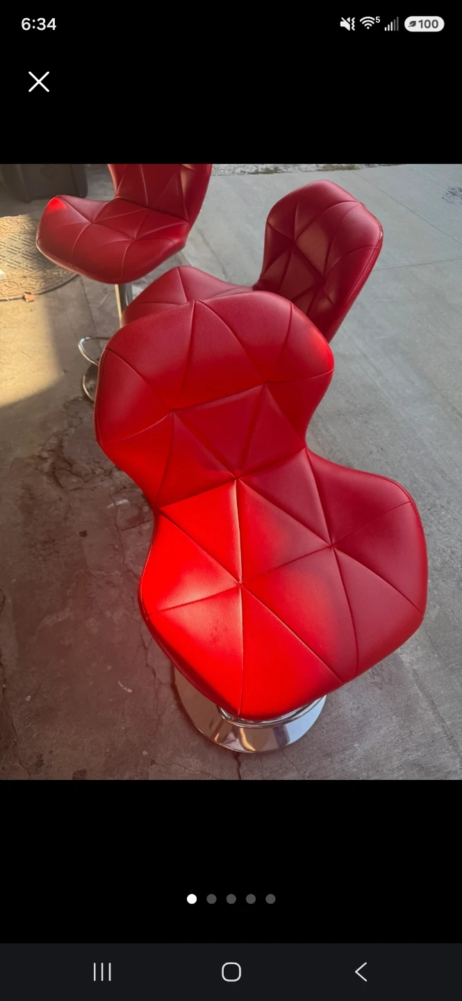 Set of 3 Red Geometric Pattern Bar Stools