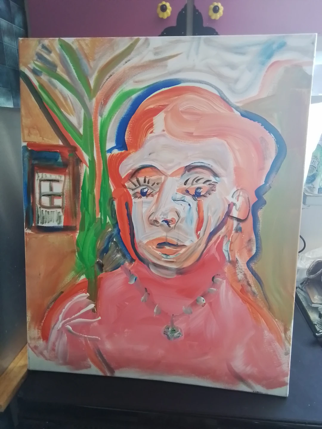 Bold Abstract Portrait Painting - Vibrant Modernist Style