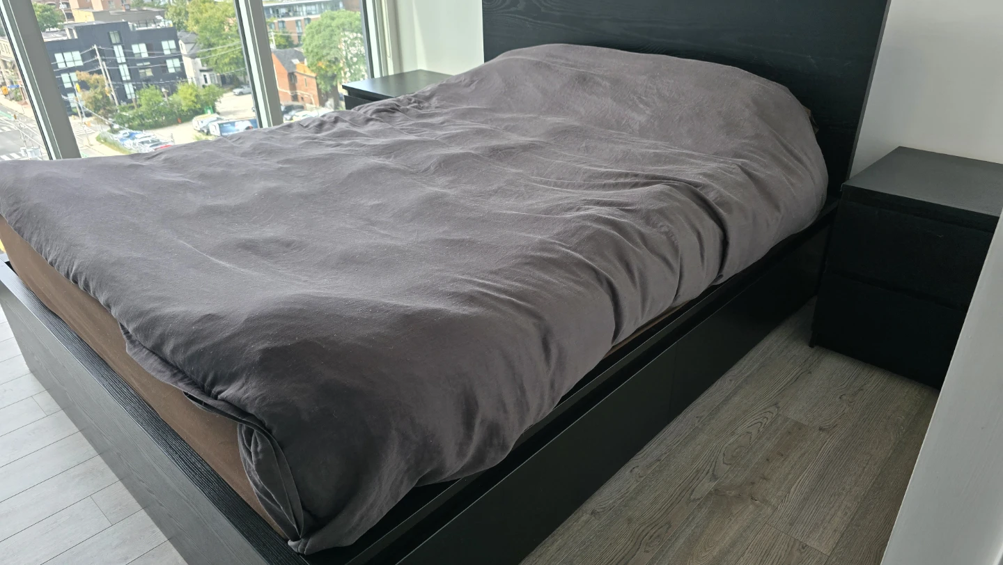 IKEA Black Queen Bed Frame with Storage 2 night stands