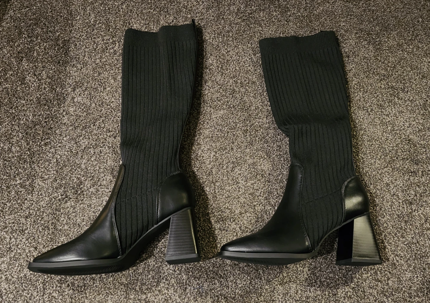 Black Knitted Knee-High Block Heel Boots 🏈 - photo 4