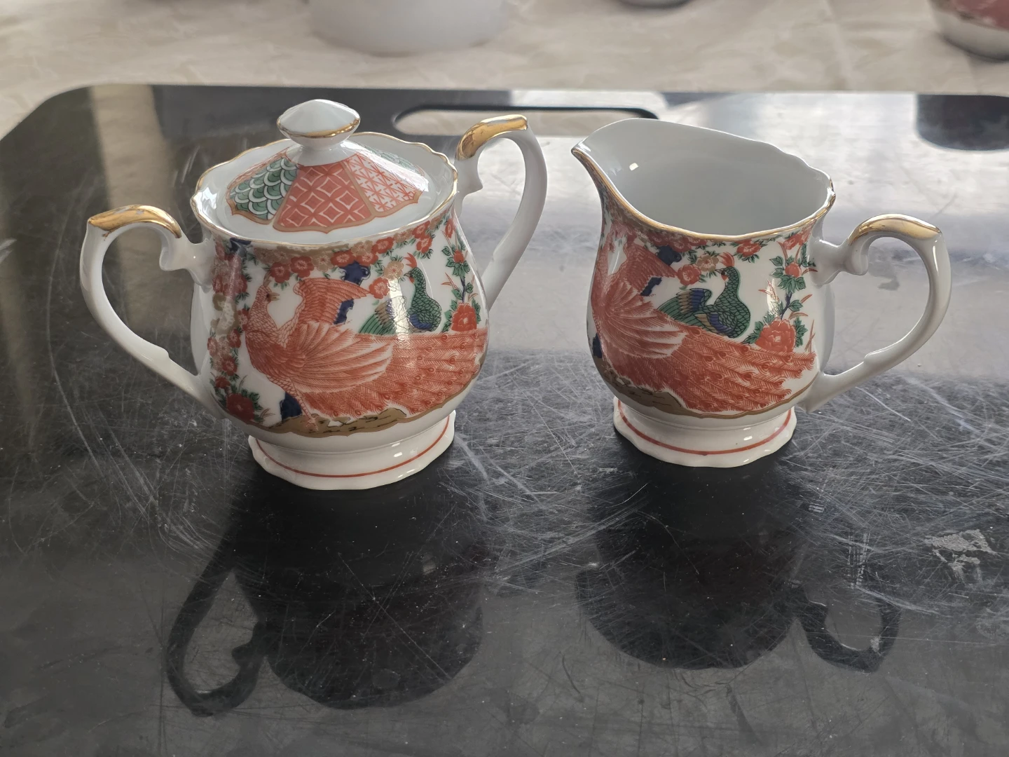 Vintage Japanese Imari Arita Porcelain Creamer and Sugar Set