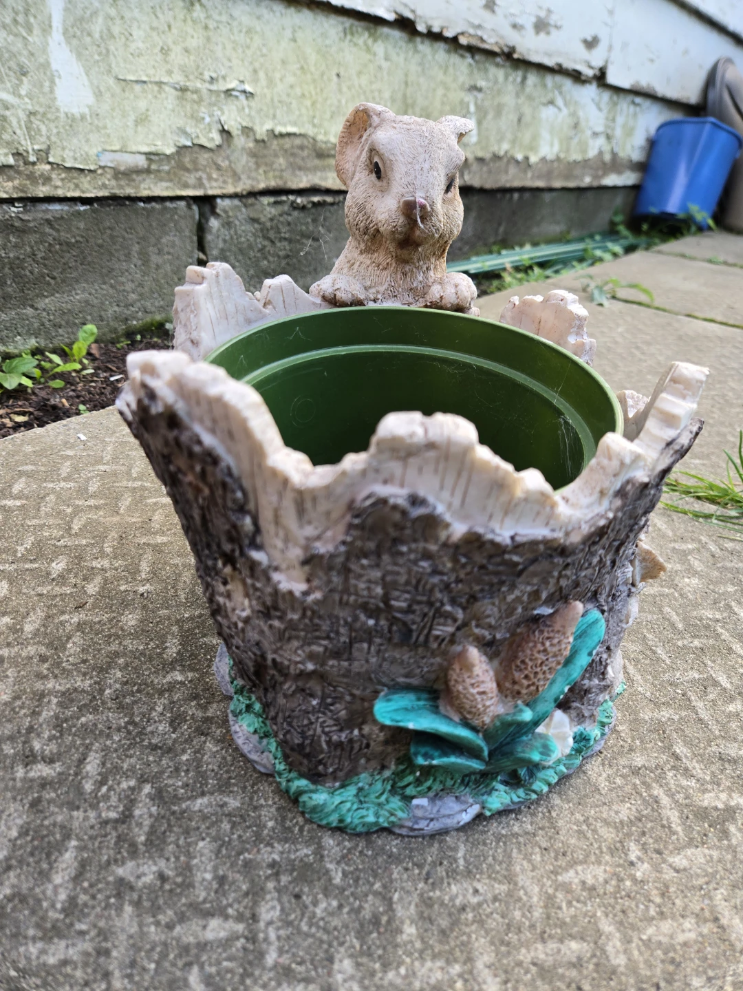 Decorative Bunny Tree Stump Planter