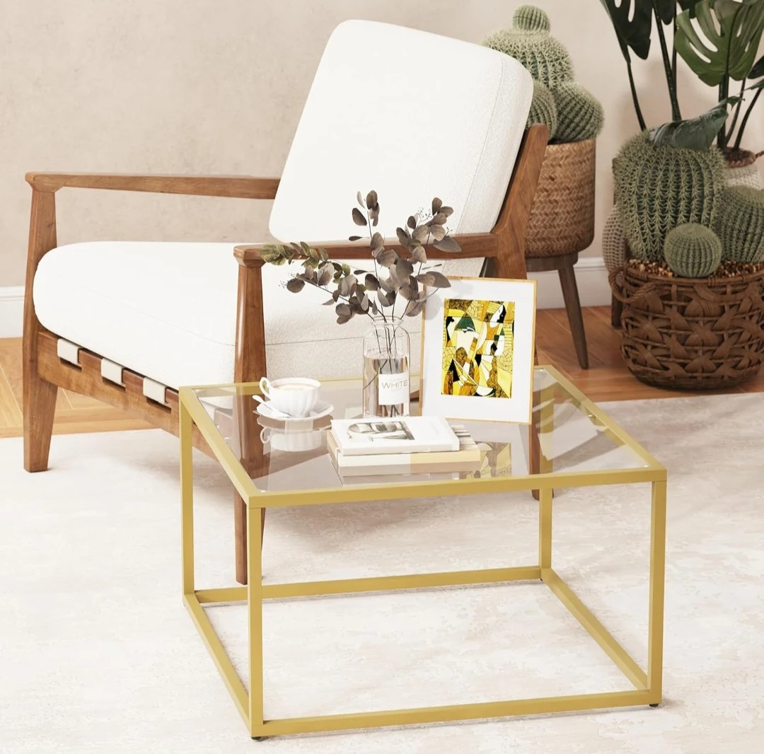 Square Glass Coffee Table with Metal Frame - photo 5