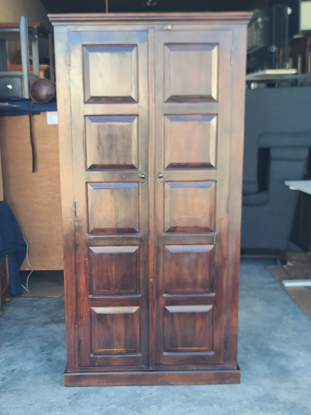 Dark Brown Wood Paneled Armoire Cabinet
