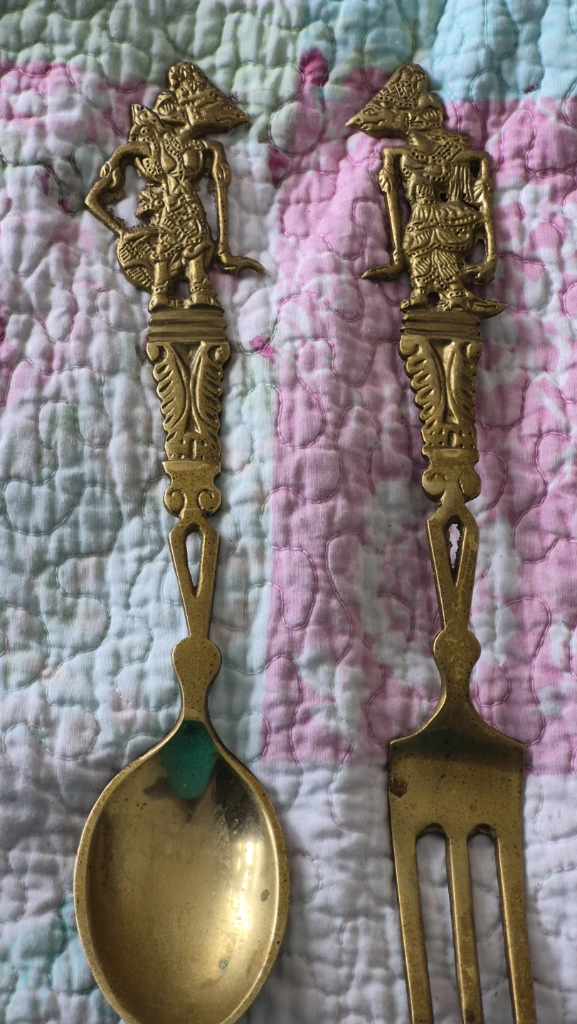 Decorative Brass Spoon and Fork Set
