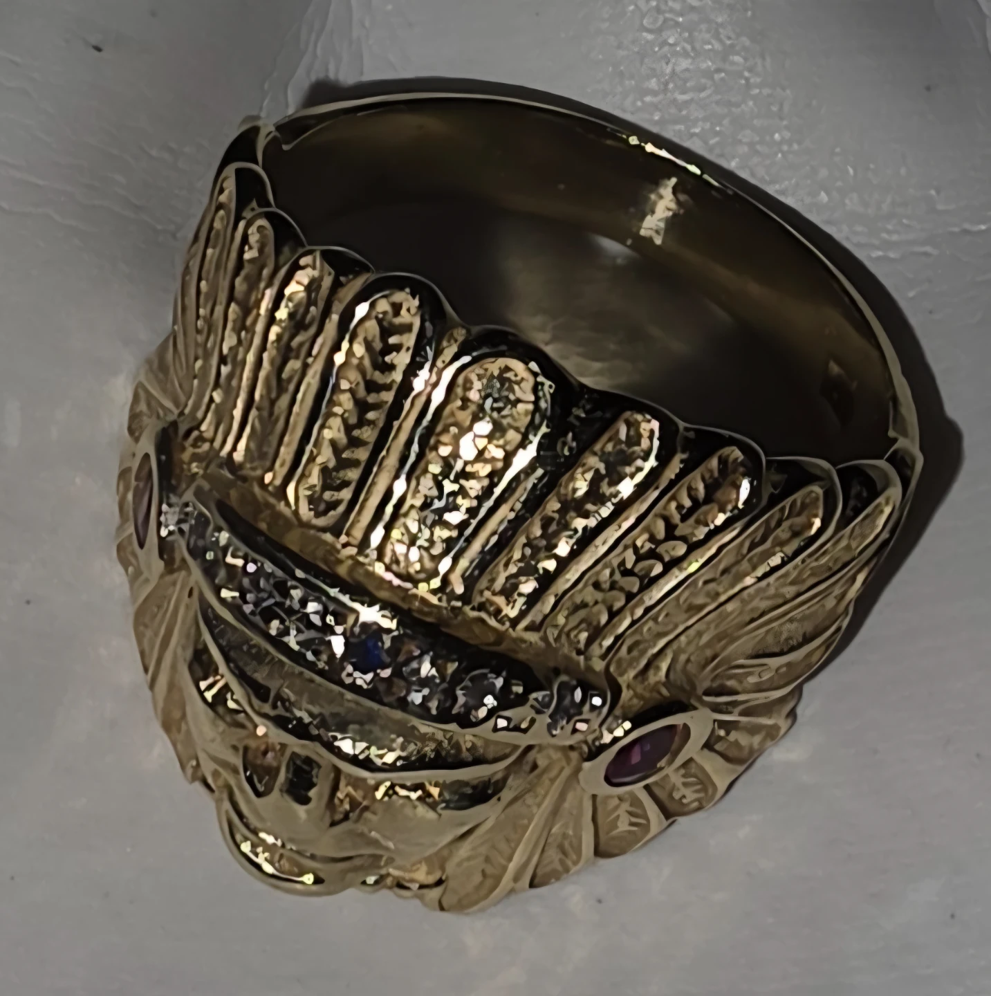 Gold Native American Chief Ring with Rubies and Diamonds - photo 2