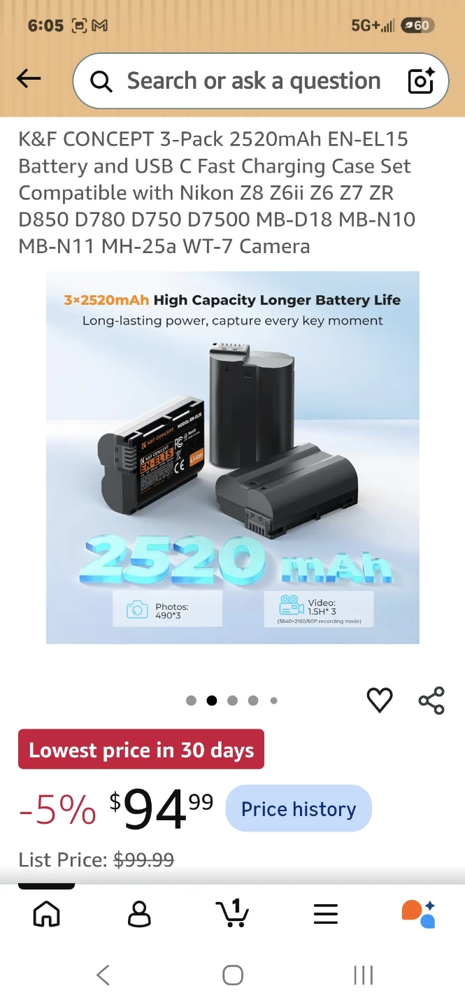 K&F Concept EN-EL15 Battery and Charger Set - photo 4