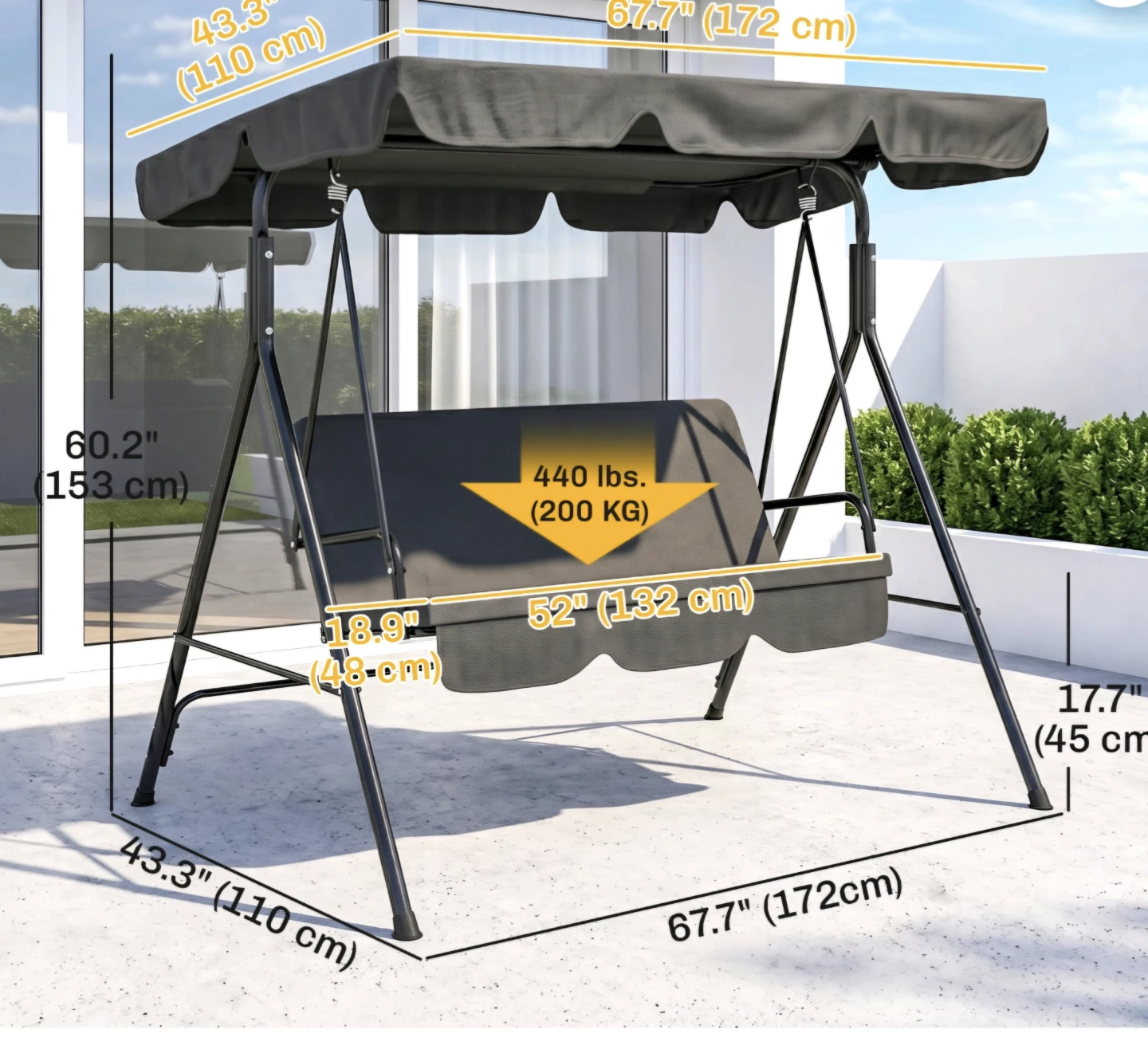 3-Seater Outdoor Swing – Black – Open box - photo 3