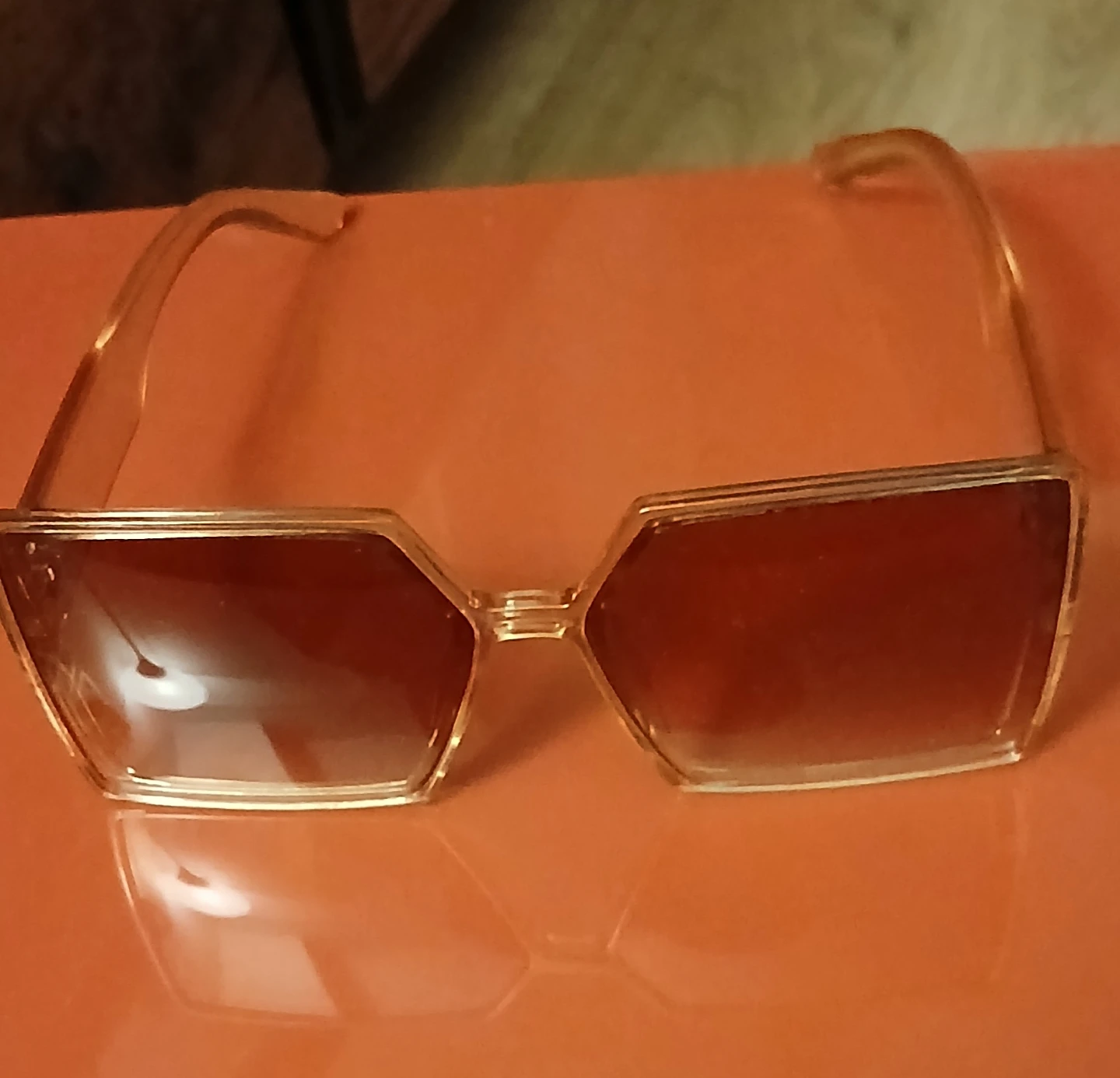 Coral Frame Square Sunglasses