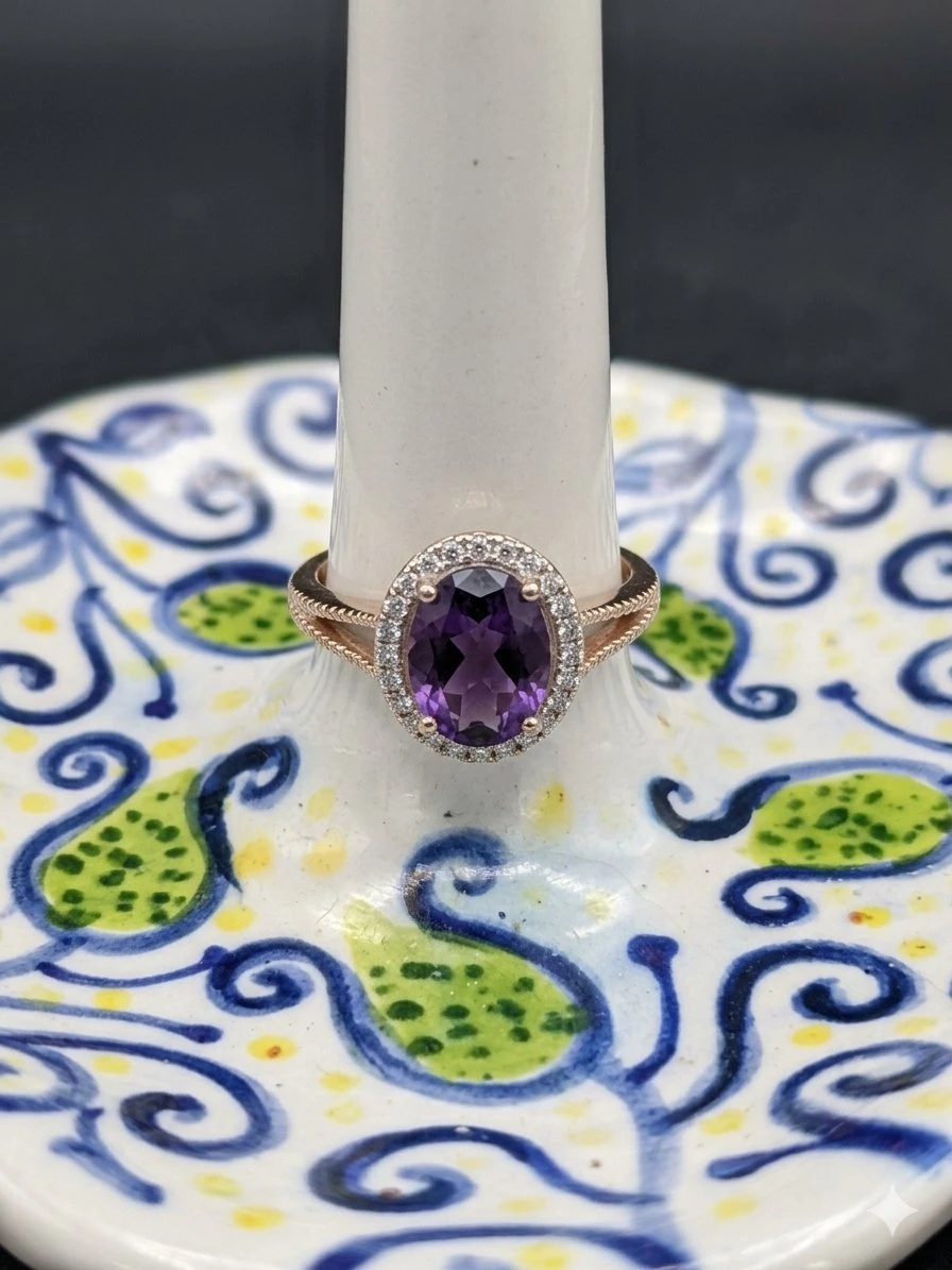 Oval Amethyst Ring with Halo