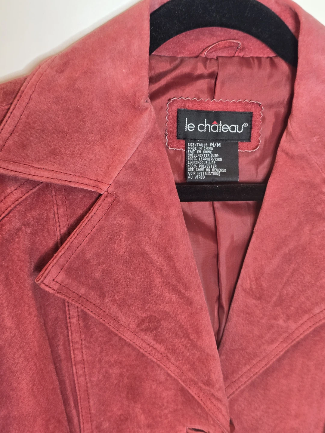 Le Chateau Red Suede Leather Trench Coat size M fits XS-S - photo 2