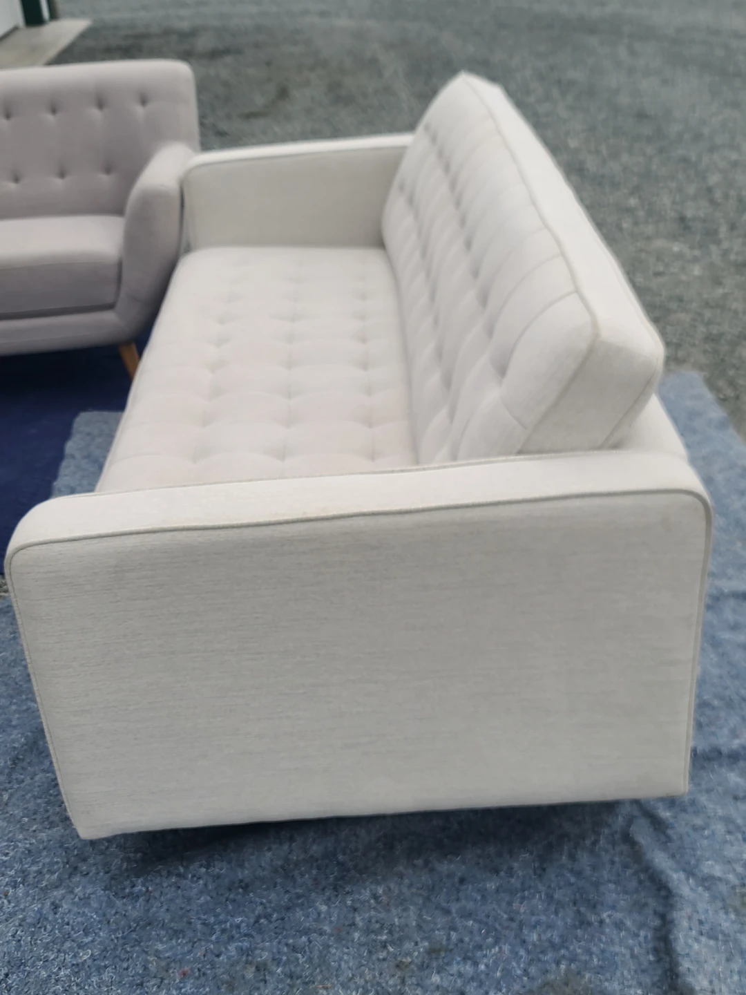 Off-White Tufted Mid-Century Modern Sofa & Matching Armchair Set - photo 4