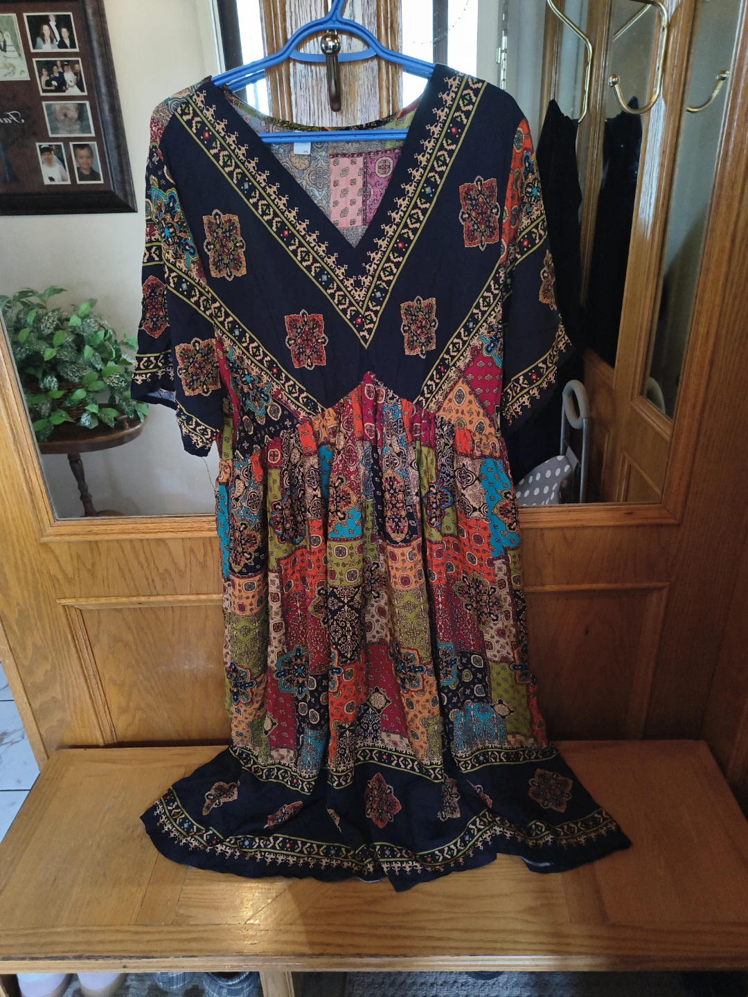 Patchwork pattern V-neck dress
