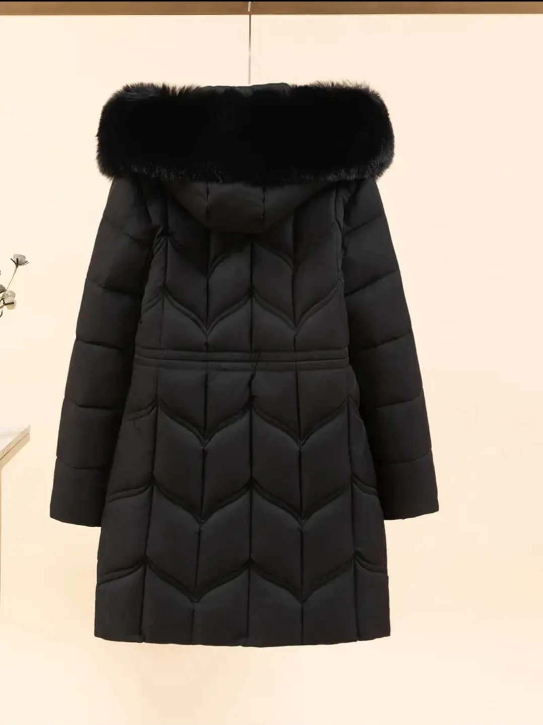 Black Puffer Coat with Faux Fur Hood - photo 3