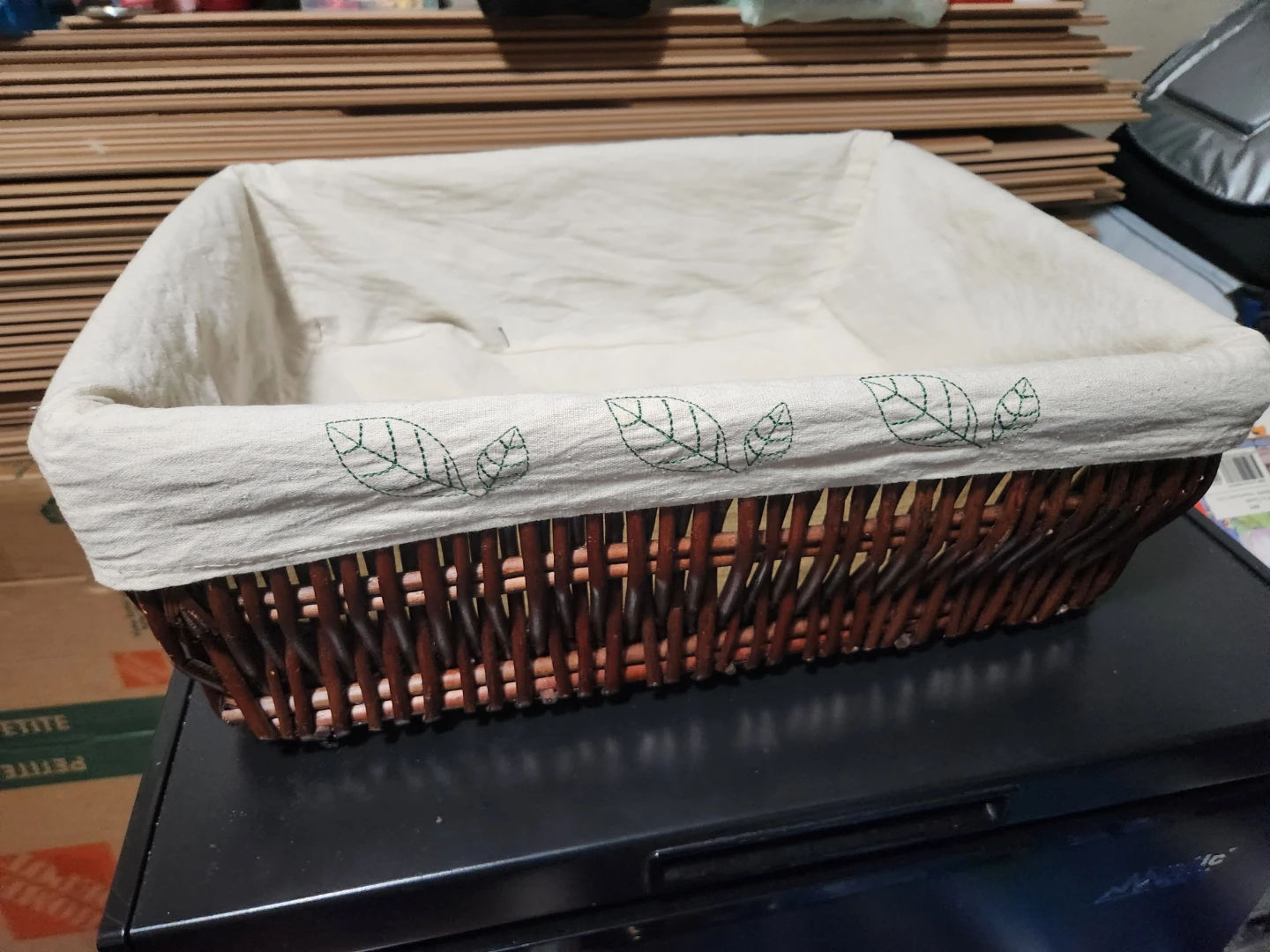 Woven Wicker Storage Basket with Fabric Liner 28" x 14" x 6"