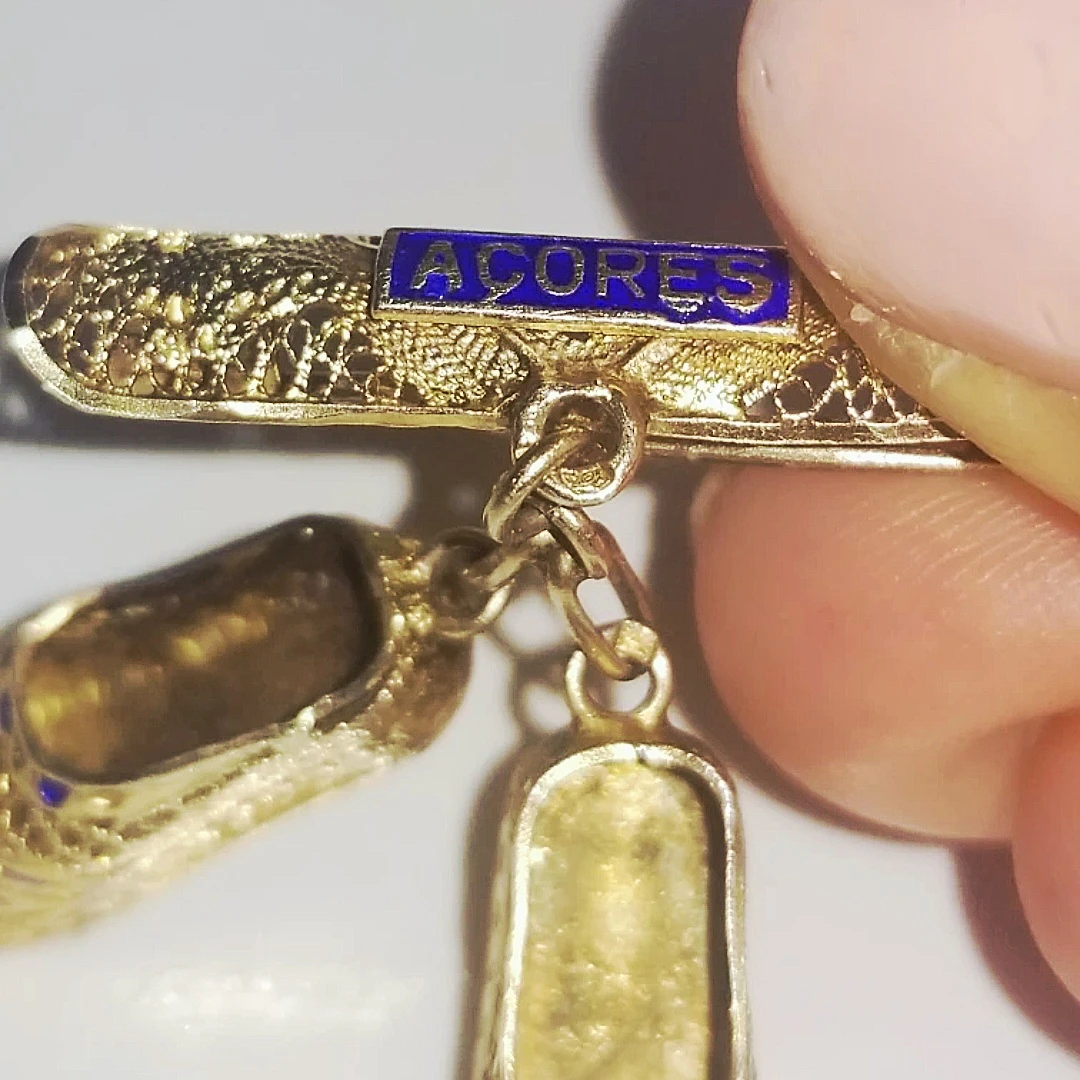 Vintage Portuguese Filigree Dress Shoe Brooch | Gold & Blue - photo 5