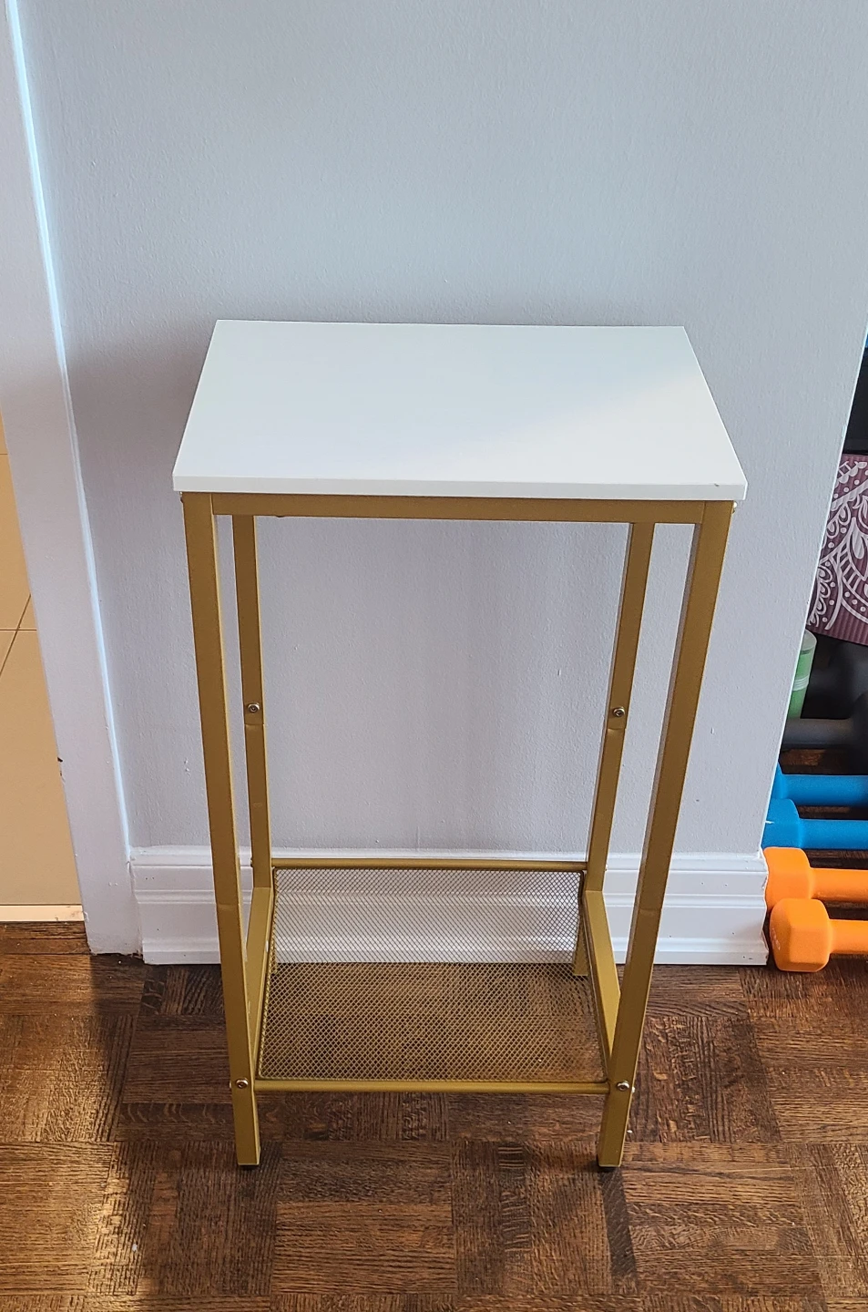 White and Gold Metal Side Table