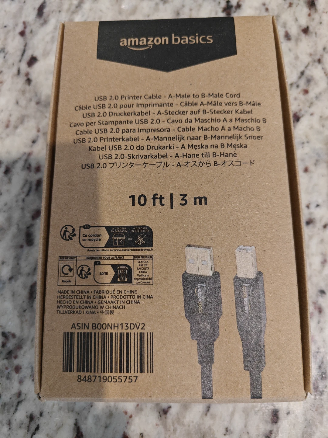 Amazon Basics USB 2.0 Printer Cable A-Male to B-Male
