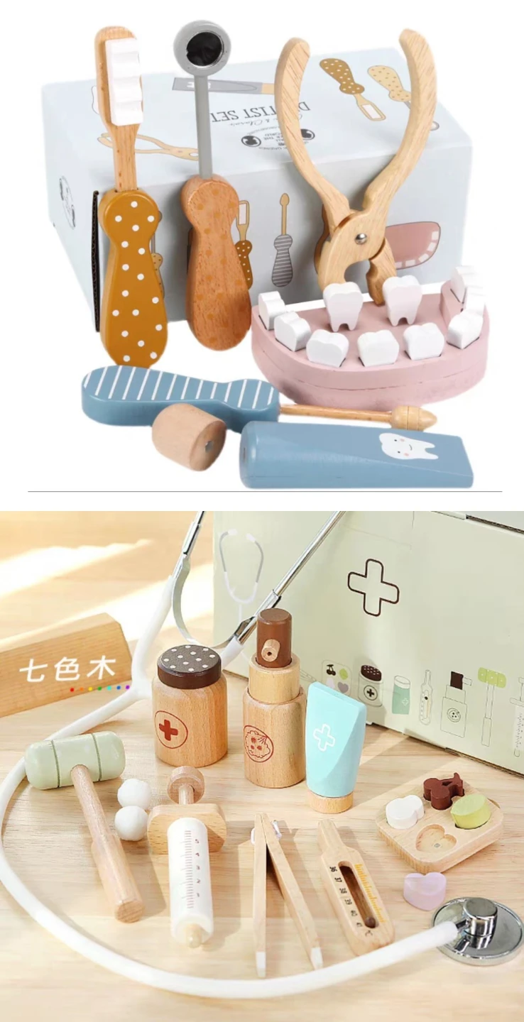 Kids Wooden Montessori Doctor and Dentist Playset