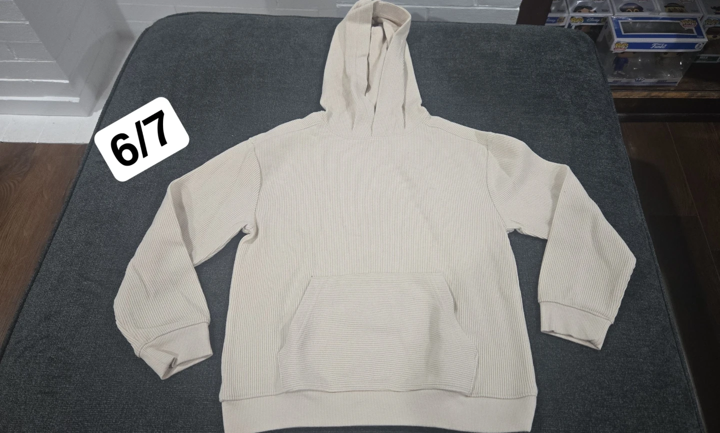 Cream Ribbed Hoodie with Pocket