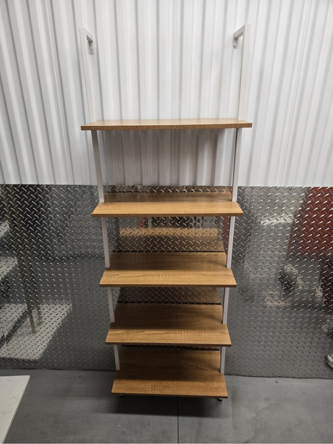 5-Tier Wood and White Metal Bookshelf - photo 3
