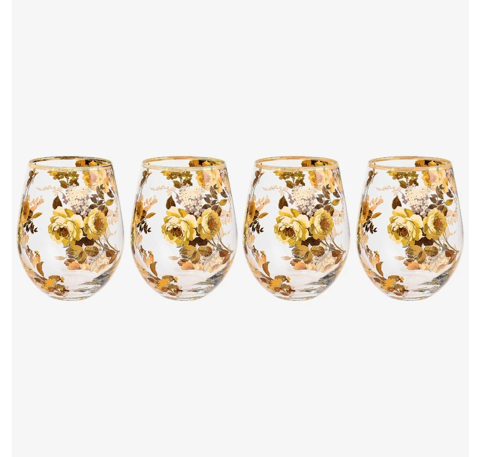 Set of 4 MacKenzie-Childs Floral Stemless Wine Glasses - photo 2