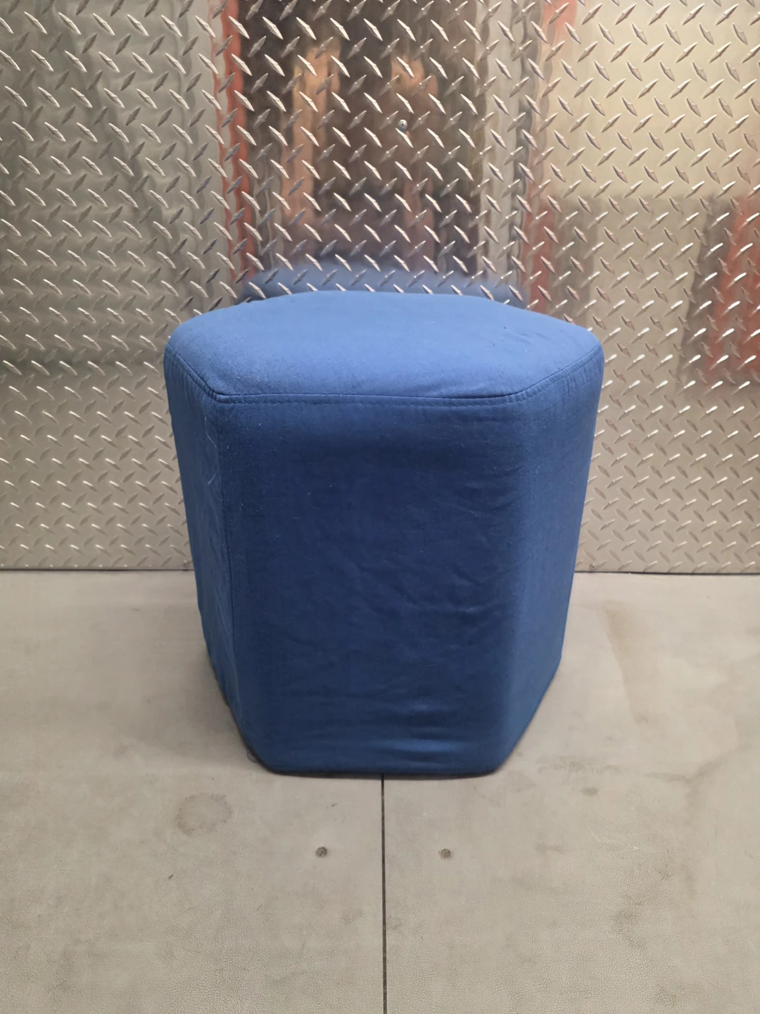 Blue Hexagonal Fabric Footstool