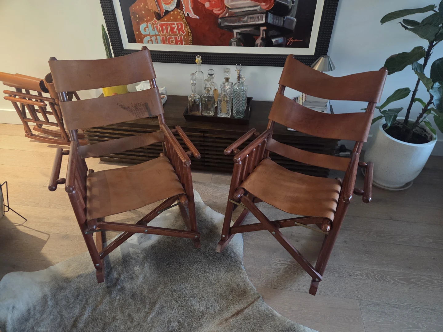 Vintage Costa Rican leather and teak rocking chair - photo 3