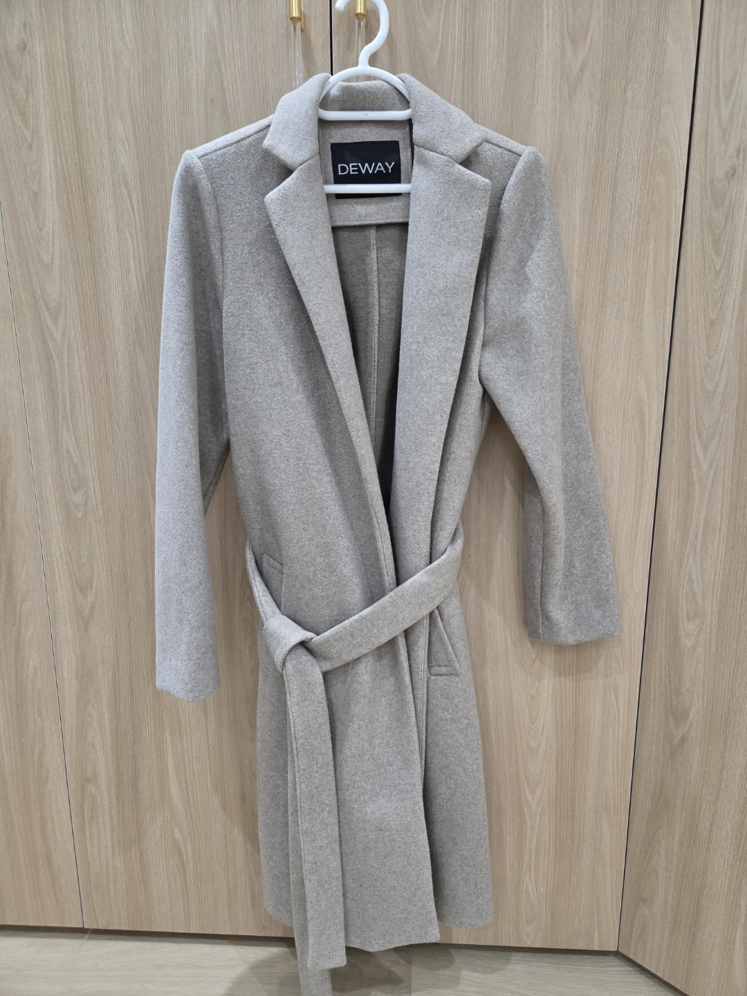 Deway Beige Wool-Blend Wrap Coat