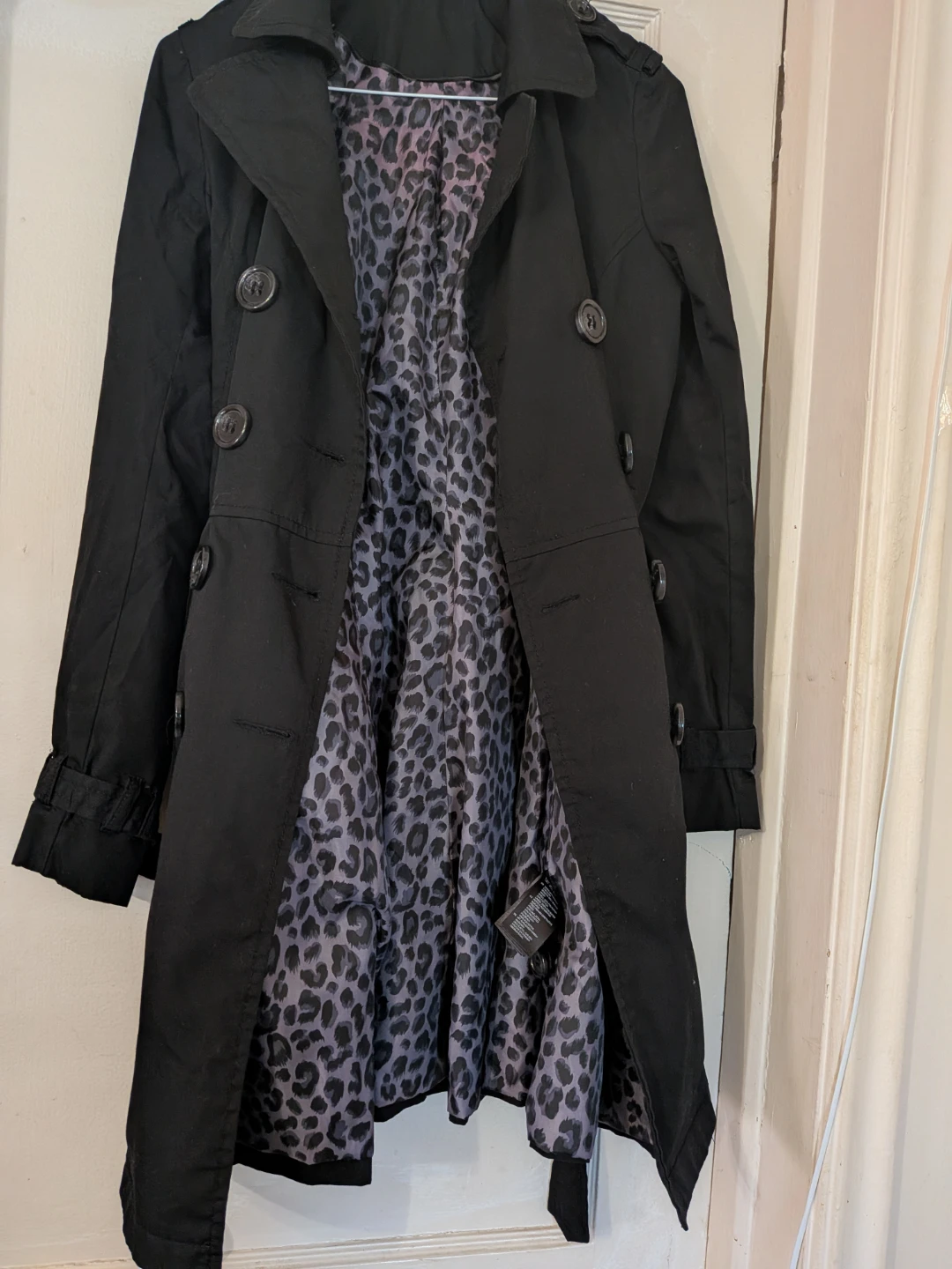 Coat. Black Double-Breasted Trench Coat
