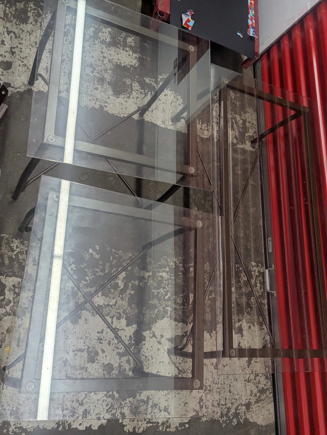 Two Metal and Glass Side Tables and coffee table