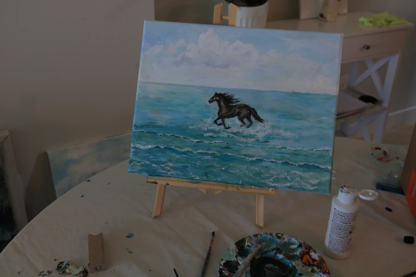 Original Horse Ocean Acrylic Painting