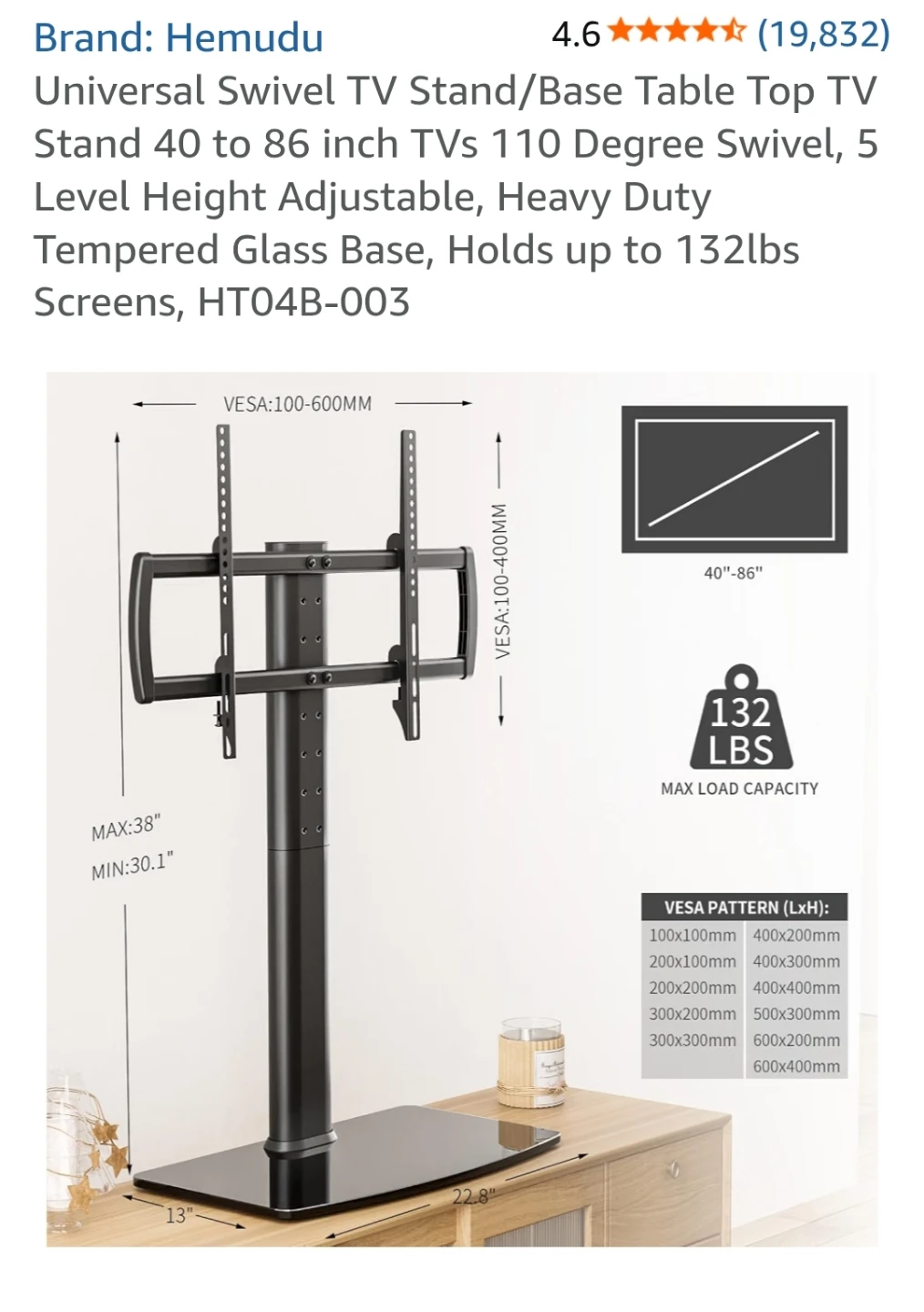 Hemudu Universal Swivel TV Stand - photo 5