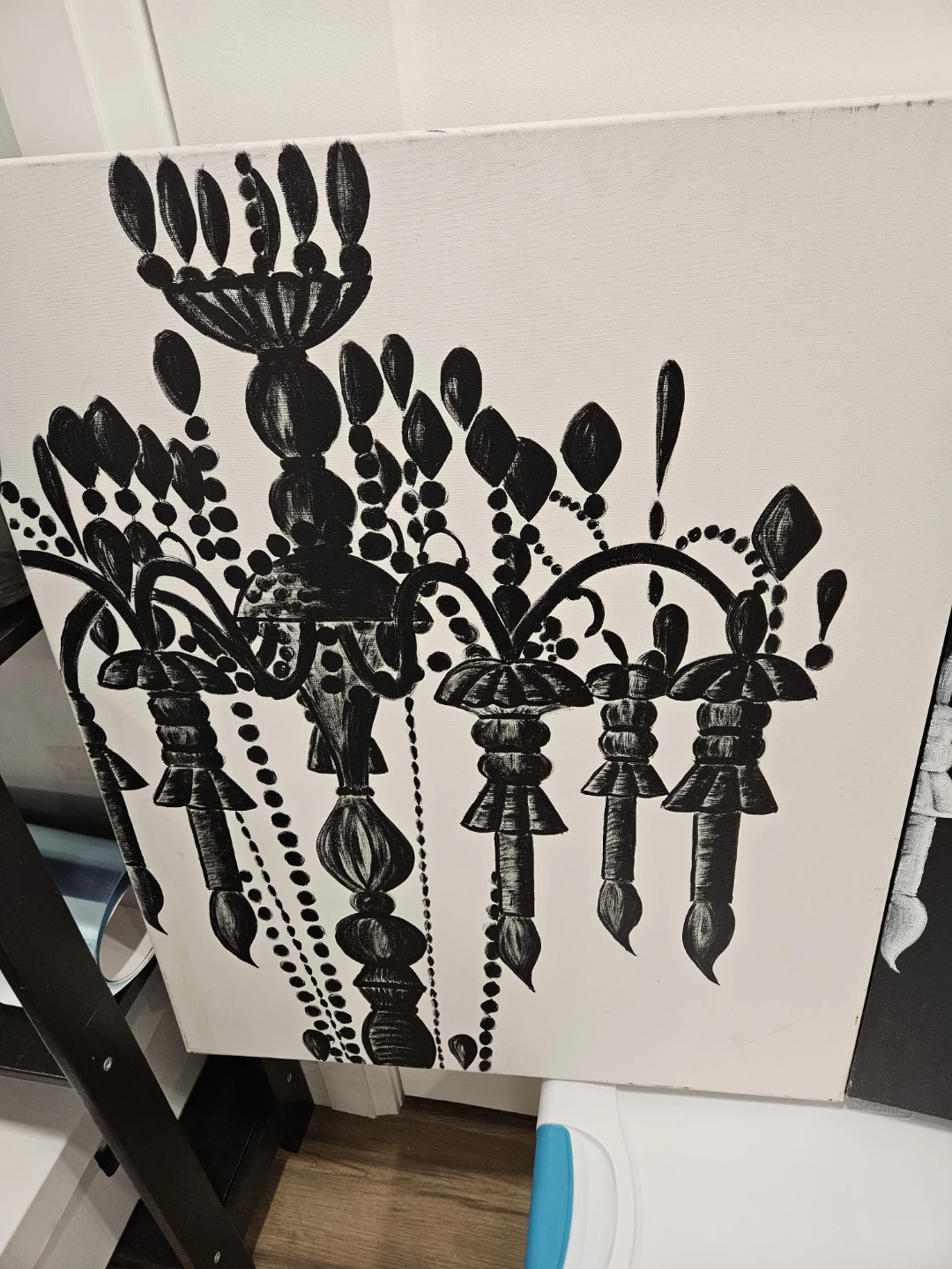 Set of Two Black and White Chandelier Canvas Art - photo 2