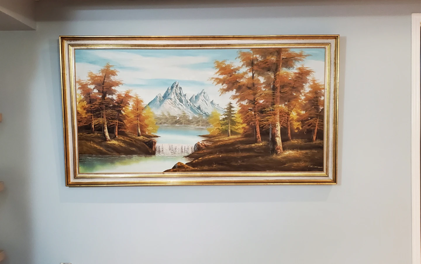 Large Landscape Oil Painting with Gold Frame