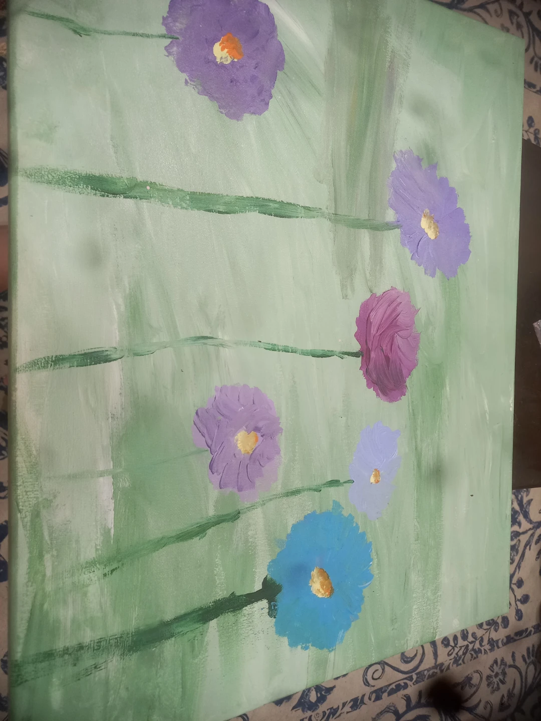 Hand-painted floral canvas art