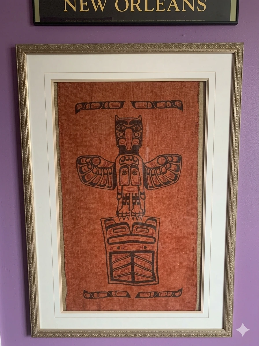 1970s Pacific Northwest Coast Totem Pole Silkscreen on Burlap - photo 4