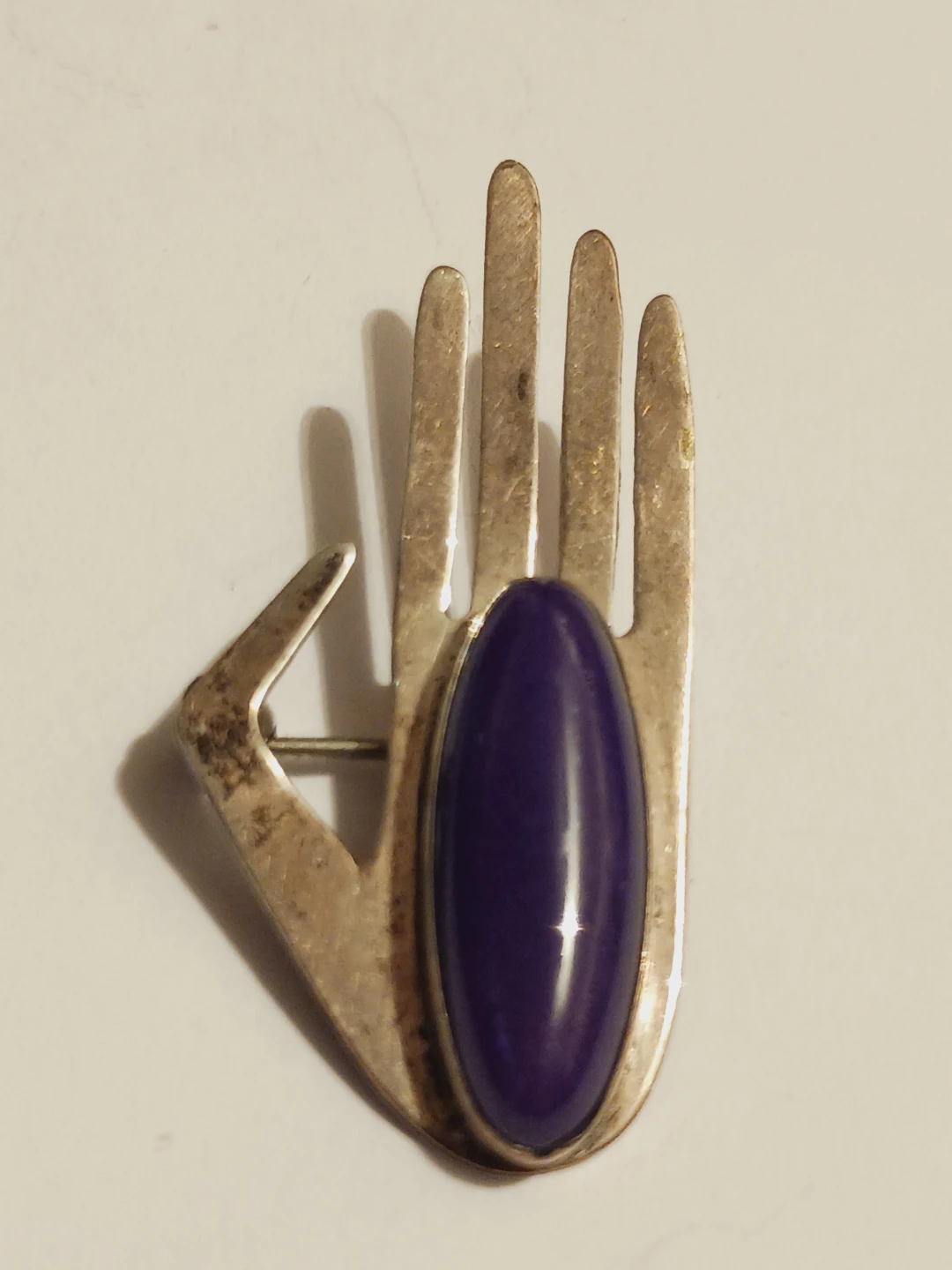 Navajo Sterling Silver 925 Hamsa Hand Brooch with Purple Stone