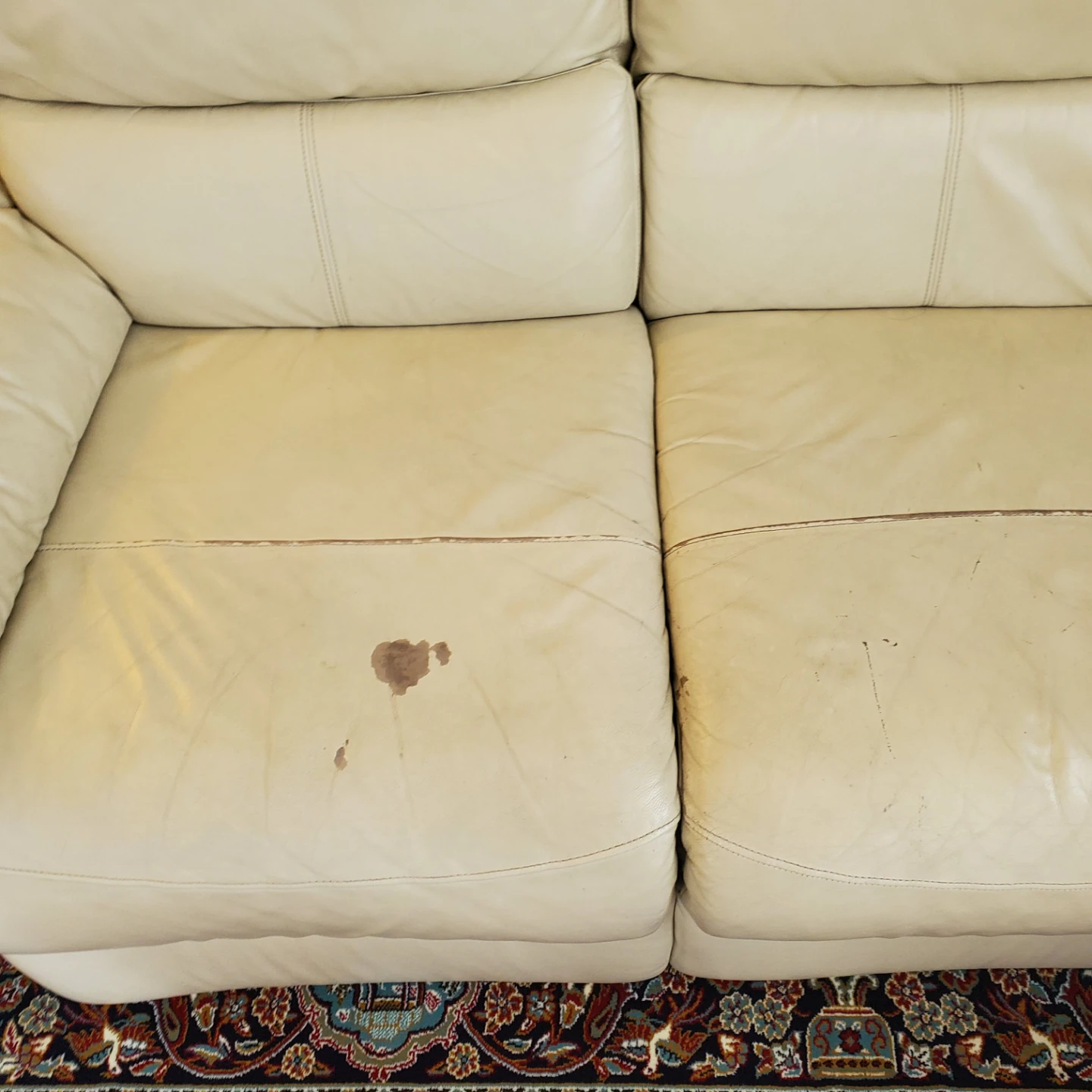 Cream Leather Sofa with Reclining Seats and Cup Holders - photo 4
