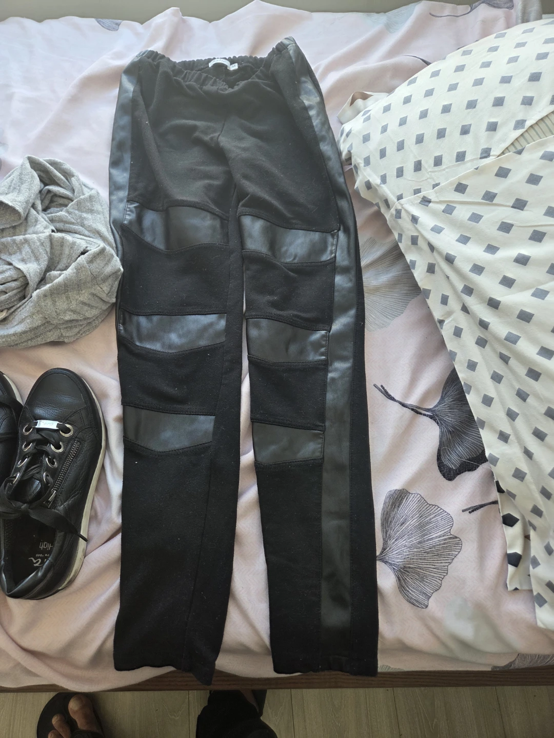 Katie Black Pants with Faux Leather Detailing
