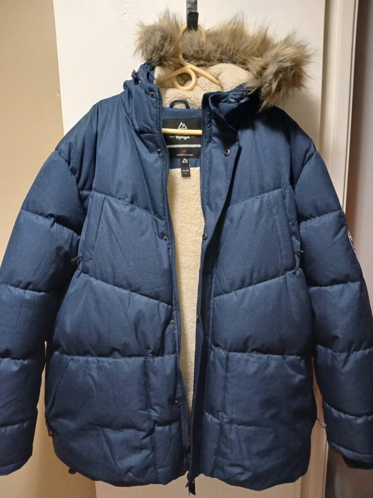 Navy Puffer Winter Jacket with Fur Hood - photo 2
