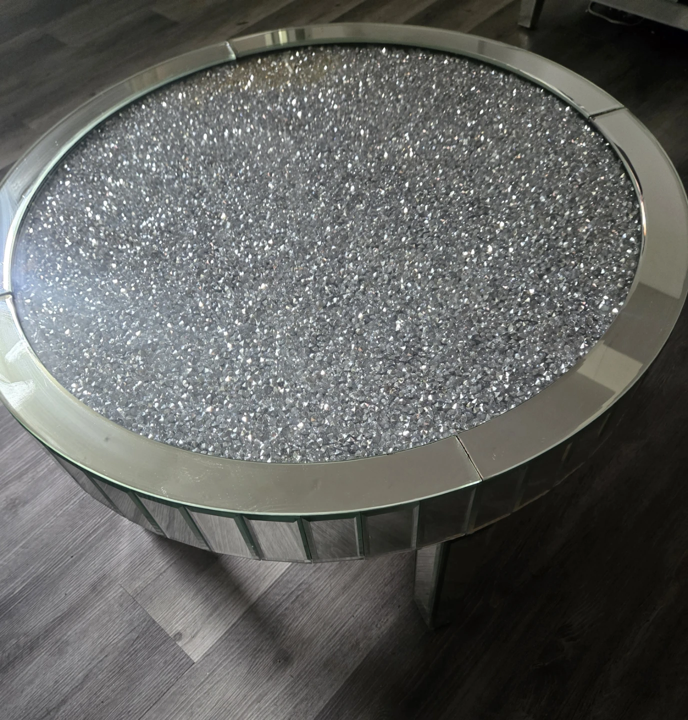 Crushed diamond mirrored coffee table