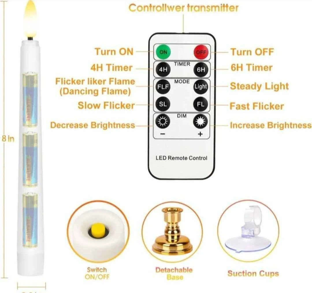 Set of 4 LED Taper Candles with Remote 🏈 - photo 5